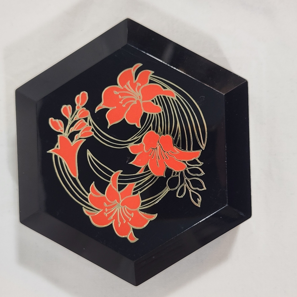 AVON Black Box with Red Flowers Jewelry Trinket